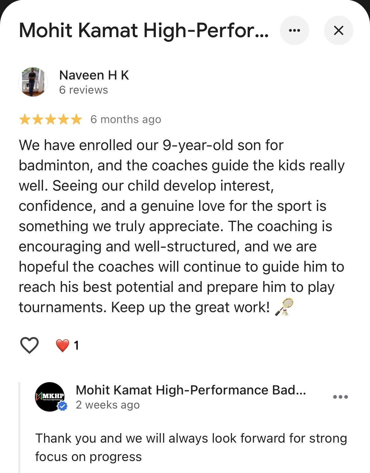 Google review from Rohan Pai